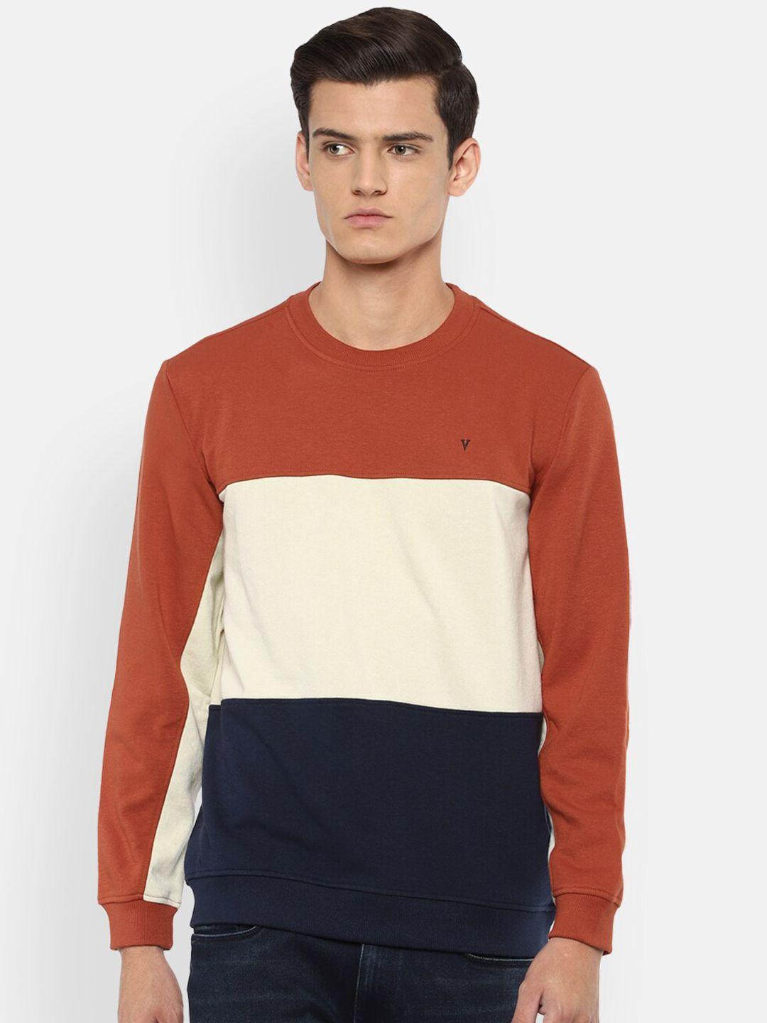 van heusen sport men rust & cream-coloured colourblocked sweatshirt