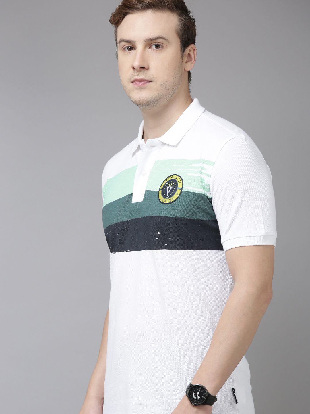 van heusen sport men striped polo collar pure cotton applique t-shirt