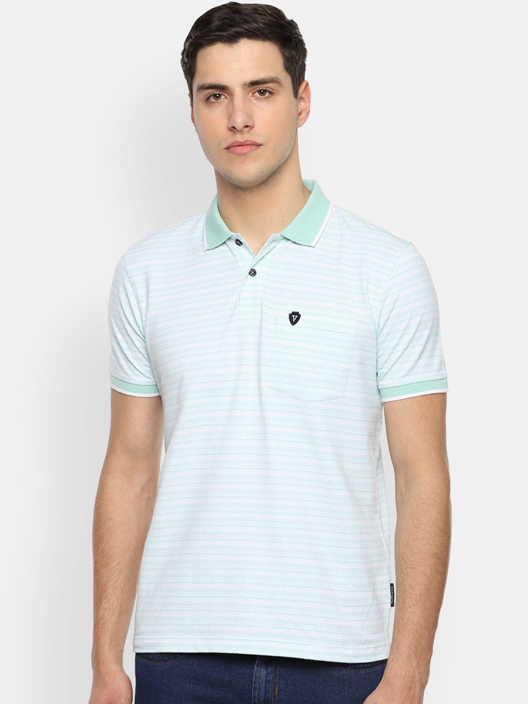van heusen sport men turquoise blue striped polo collar t-shirt