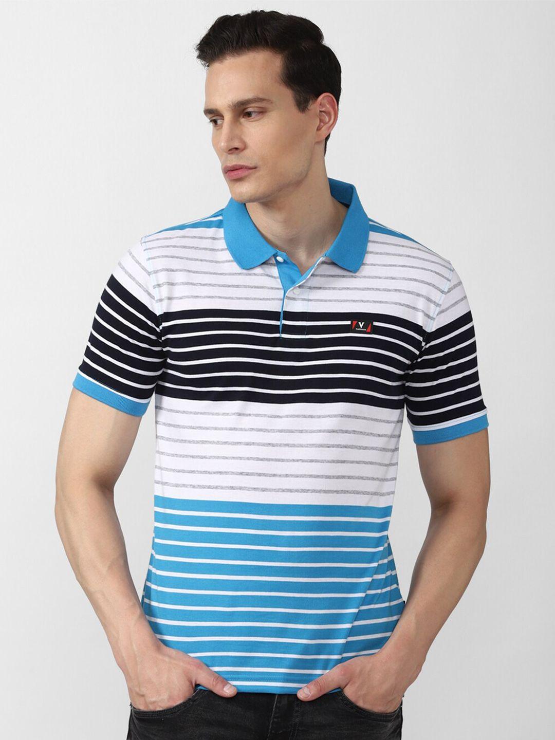 van heusen sport men white & blue striped polo collar t-shirt