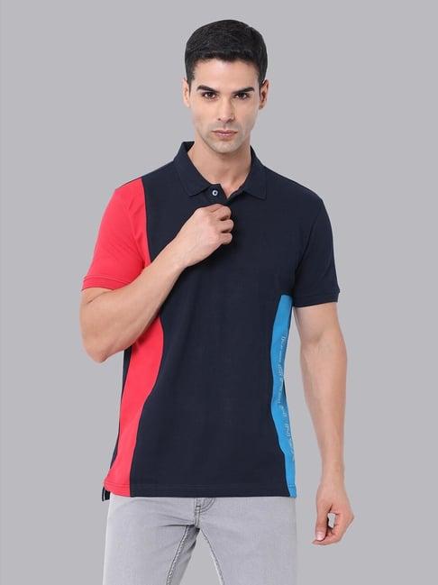 van heusen sport navy cotton regular fit printed polo t-shirt