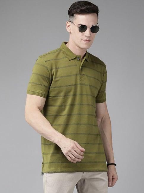 van heusen sport olive cotton regular fit striped polo t-shirt