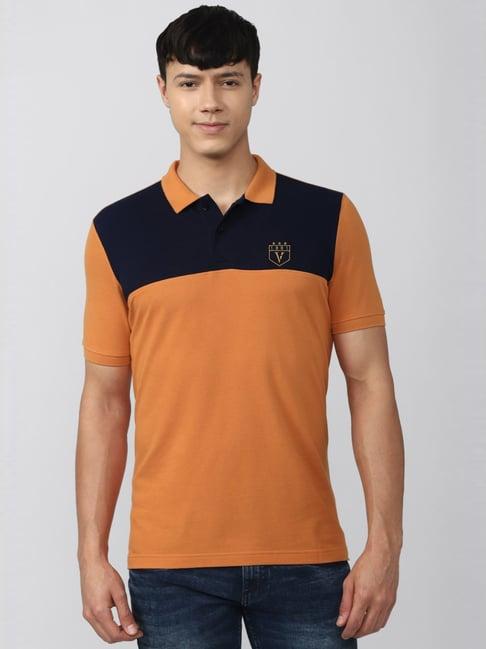van heusen sport orange regular fit colour block polo t-shirt