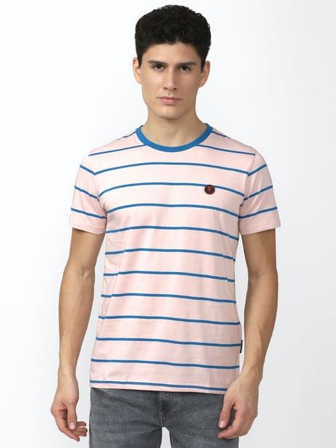 van heusen sport pink cotton regular fit striped t-shirt