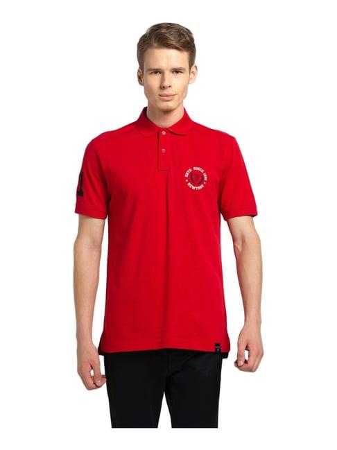 van heusen sport regular fit varsity inspired short sleeve solid polo t-shirt - bright red