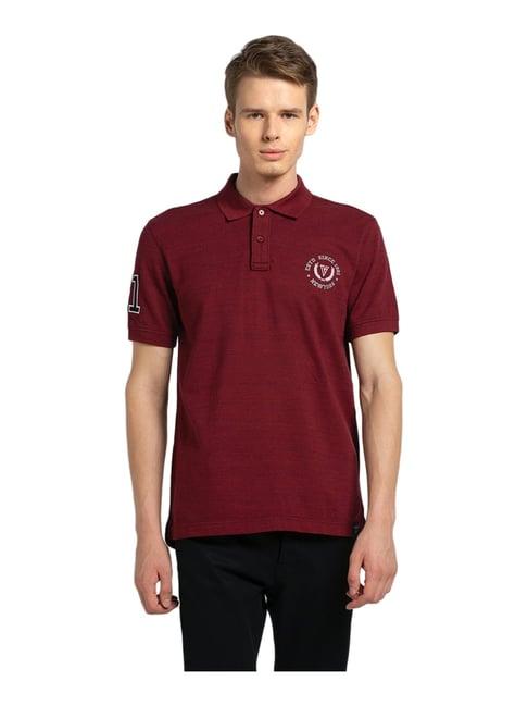 van heusen sport regular fit varsity inspired short sleeve solid polo t-shirt - fig wine jaspee