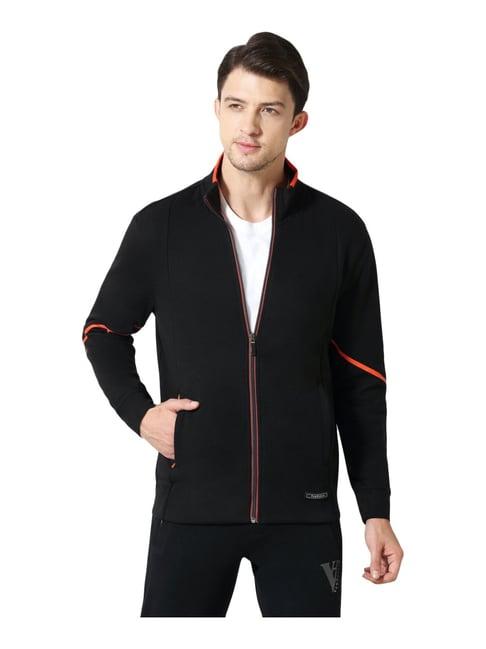 van heusen sport regular fit zip front media pocket solid jacket - black