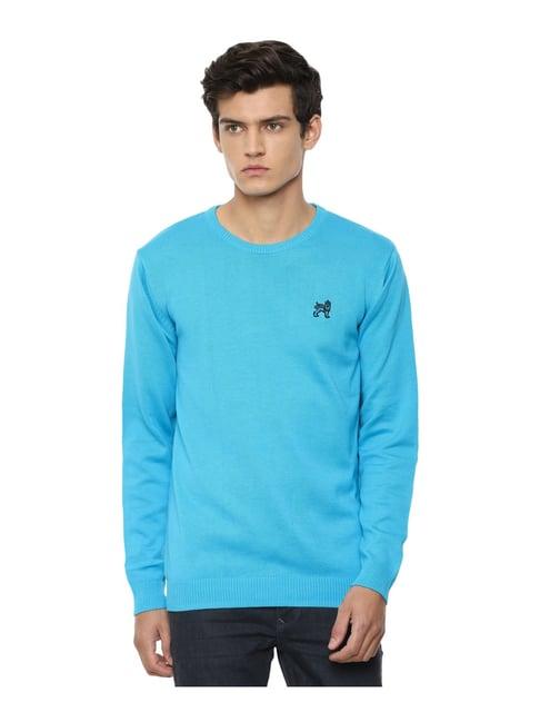 van heusen sport sky blue cotton regular fit sweater