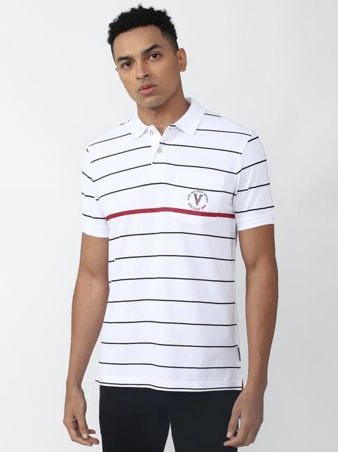 van heusen sport white regular fit striped polo t-shirt