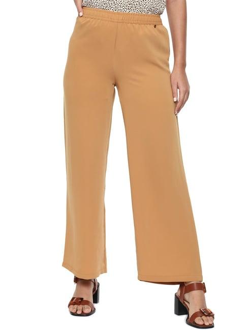 van heusen tan regular fit elasticated trousers