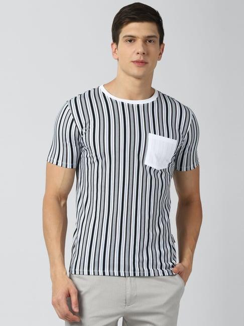 van heusen white & black cotton slim fit striped t-shirt