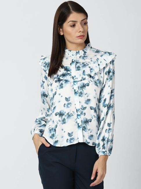 van heusen white & blue floral print top