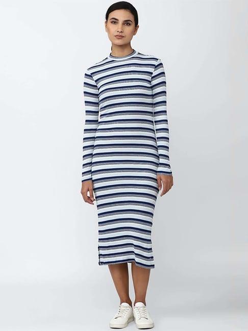 van heusen white & blue striped shift dress