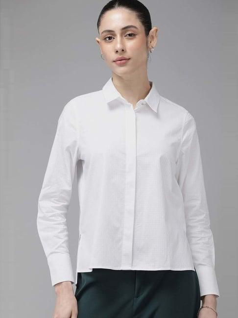 van heusen white cotton chequered formal shirt