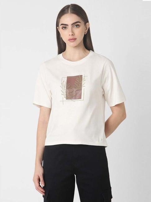 van heusen white cotton embroidered t-shirt