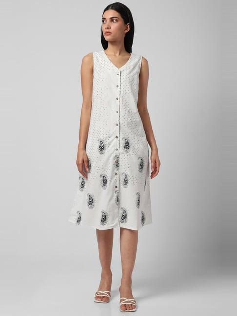 van heusen white cotton printed a-line dress