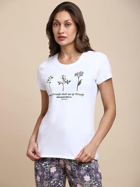van heusen white cotton printed t-shirt