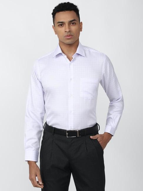 van heusen white cotton regular fit checks shirt