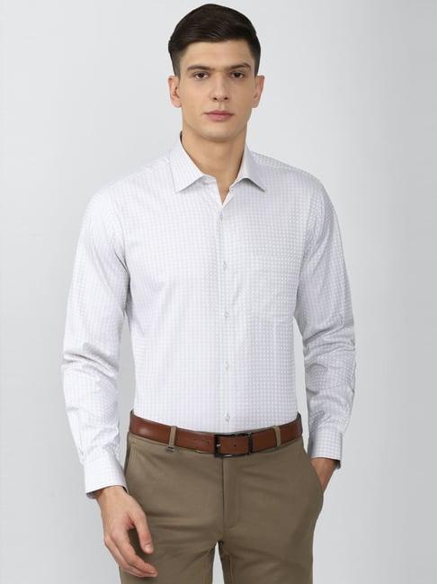 van heusen white cotton regular fit checks shirt