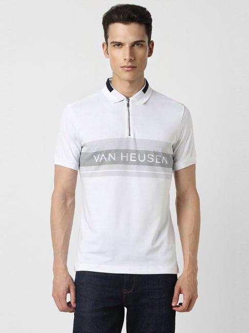 van heusen white cotton regular fit printed polo t-shirt