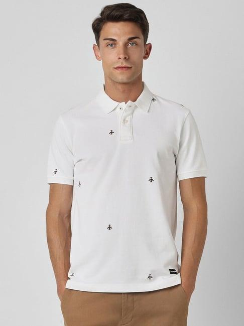 van heusen white cotton regular fit printed polo t-shirts