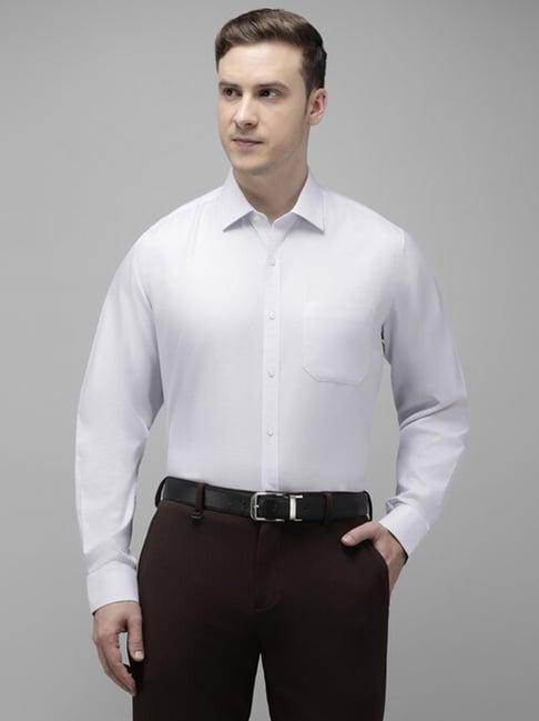 van heusen white cotton regular fit printed shirt