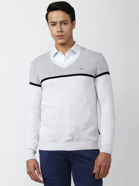 van heusen white cotton regular fit printed sweaters