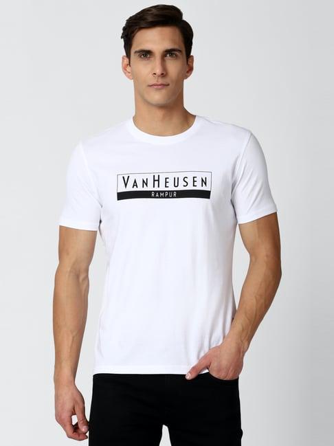 van heusen white cotton regular fit printed t-shirt