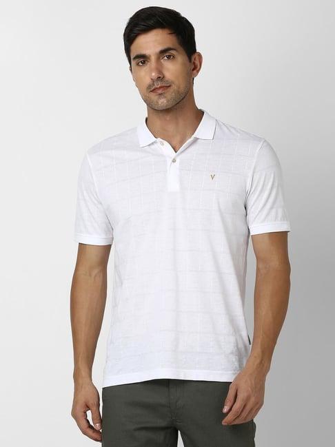 van heusen white cotton regular fit self pattern polo t-shirt