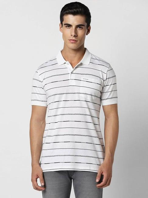 van heusen white cotton regular fit striped polo t-shirt