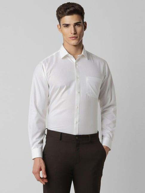 van heusen white cotton regular fit striped shirt