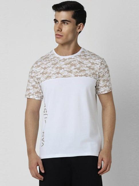 van heusen white cotton slim fit printed t-shirt