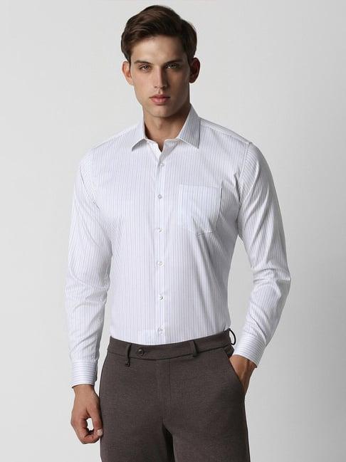 van heusen white cotton slim fit striped shirt