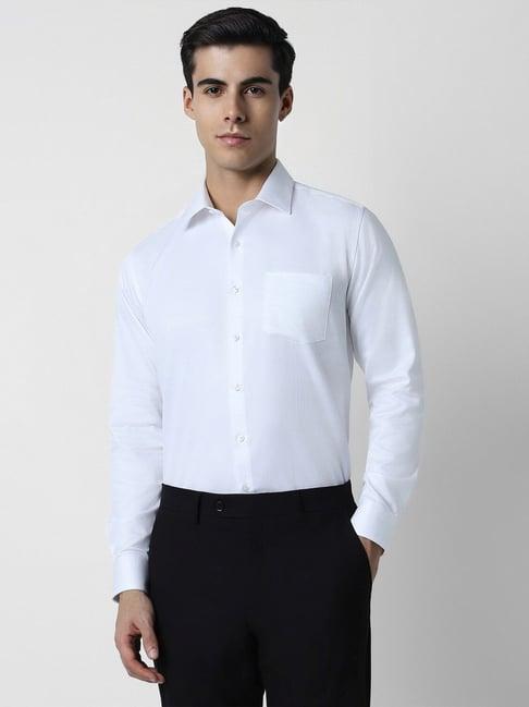 van heusen white cotton slim fit texture shirt