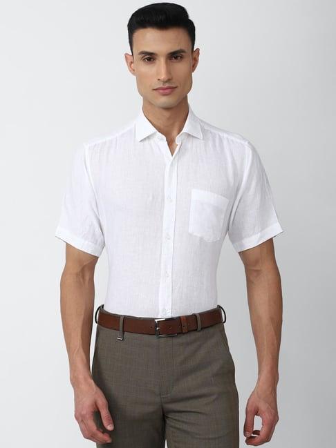 van heusen white linen regular fit texture shirt