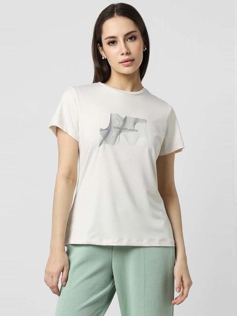 van heusen white printed t-shirt