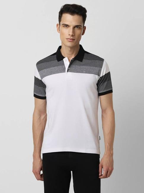 van heusen white regular fit striped polo t-shirt