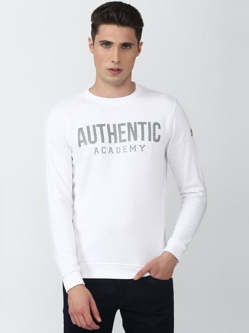 van heusen white slim fit printed sweatshirt