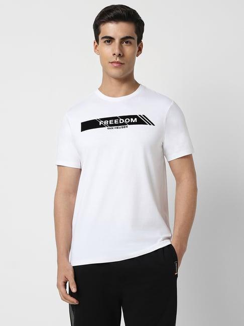 van heusen white slim fit printed t-shirt