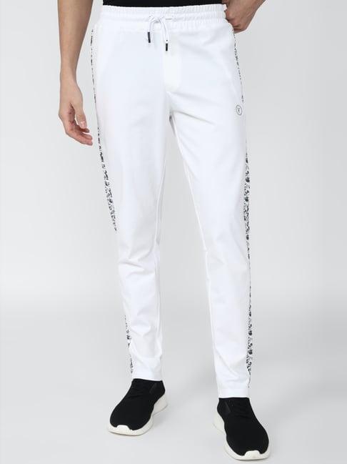 van heusen white slim fit printed trackpants