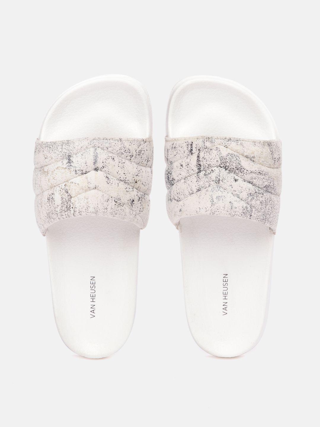 van heusen woman abstract printed padded strap sliders with quilted detail