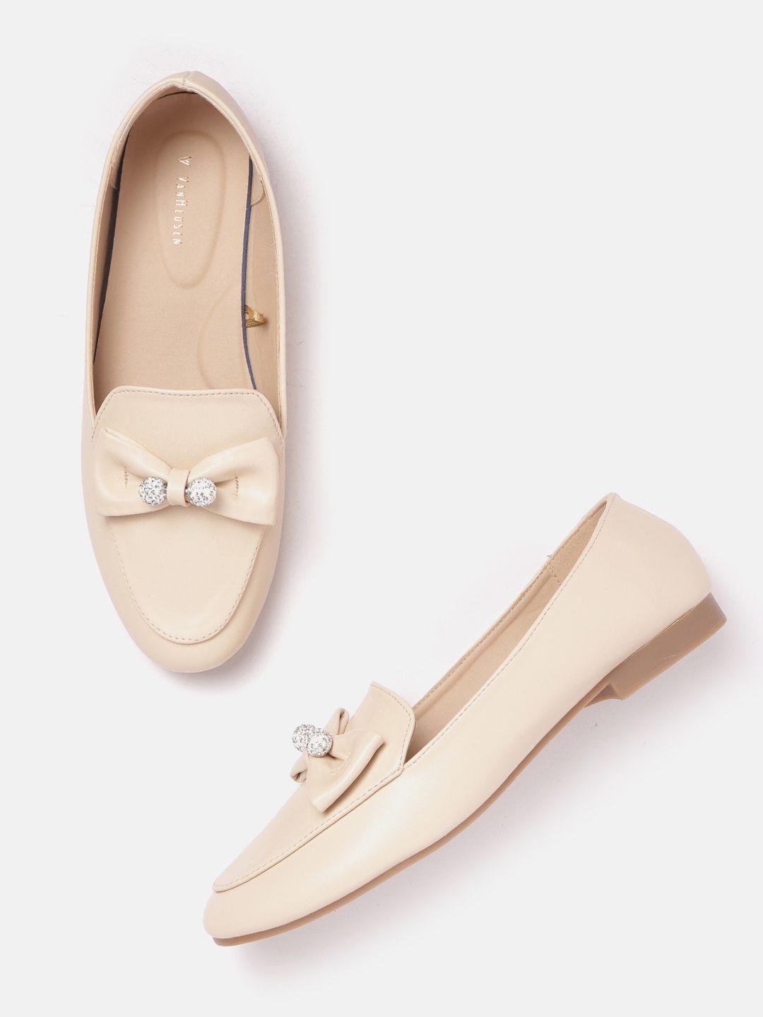 van heusen woman beige embellished loafers