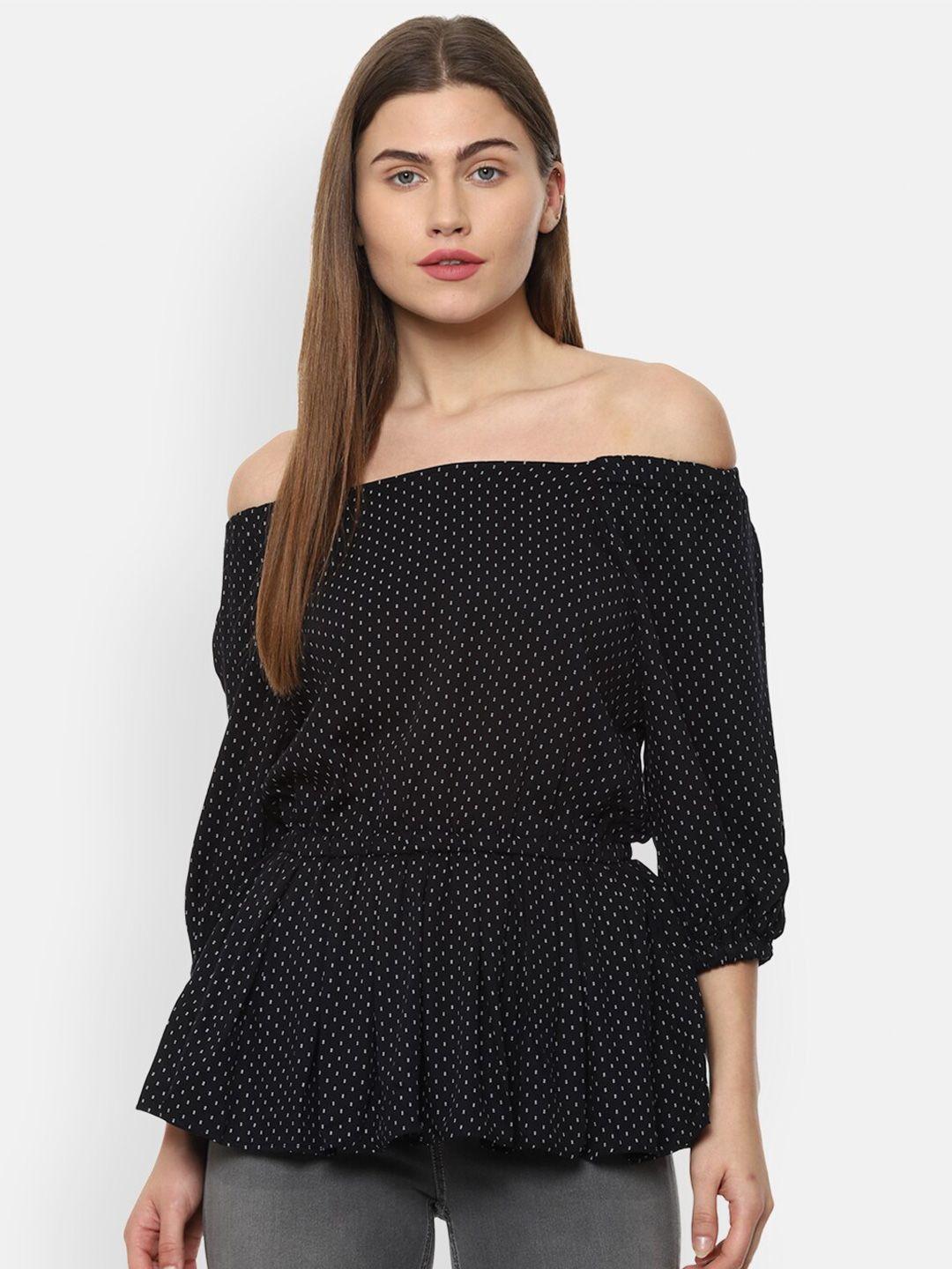 van heusen woman black print off-shoulder bardot top