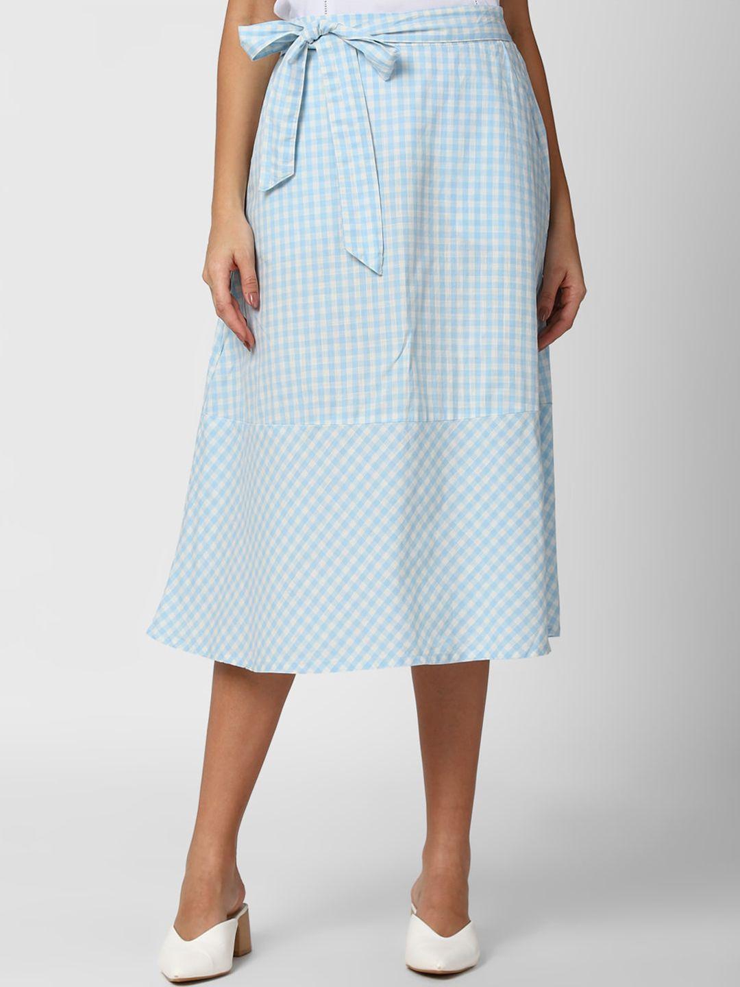 van heusen woman blue & white checked pure cotton a-line midi skirt
