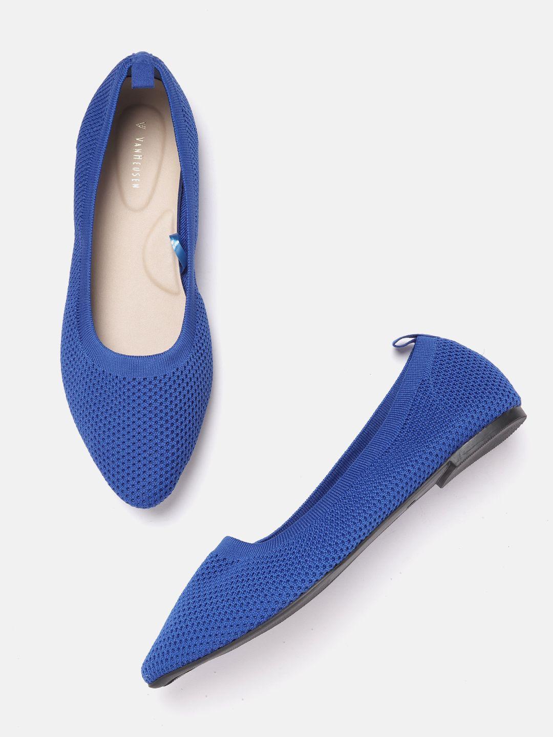 van heusen woman blue woven design pointed toe ballerinas