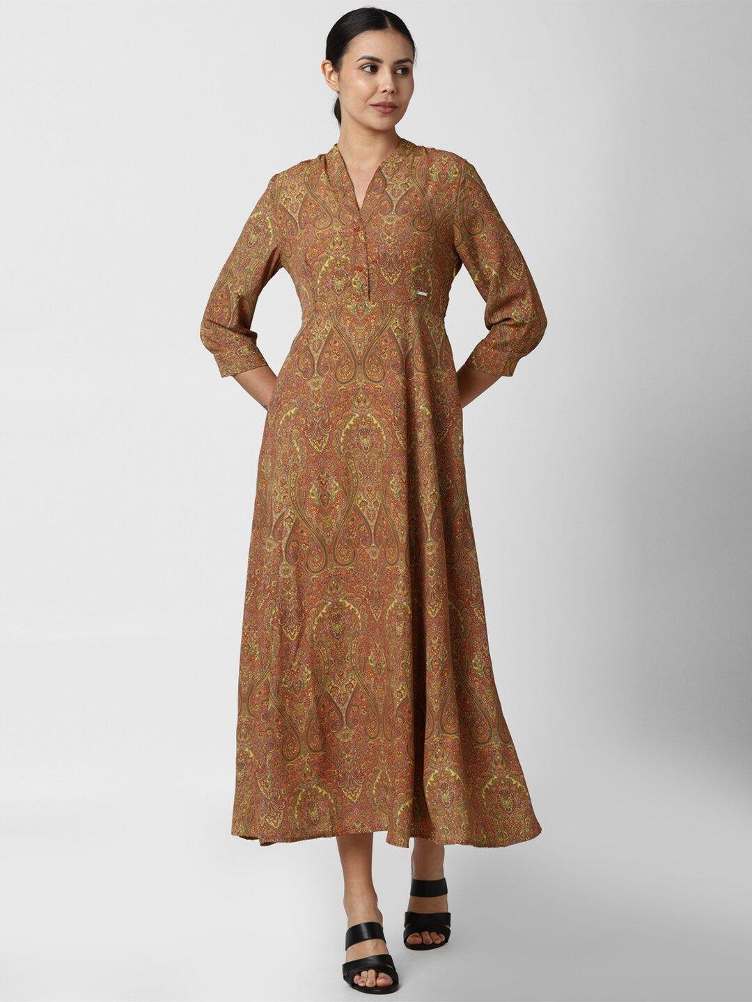 van heusen woman brown ethnic motifs midi dress