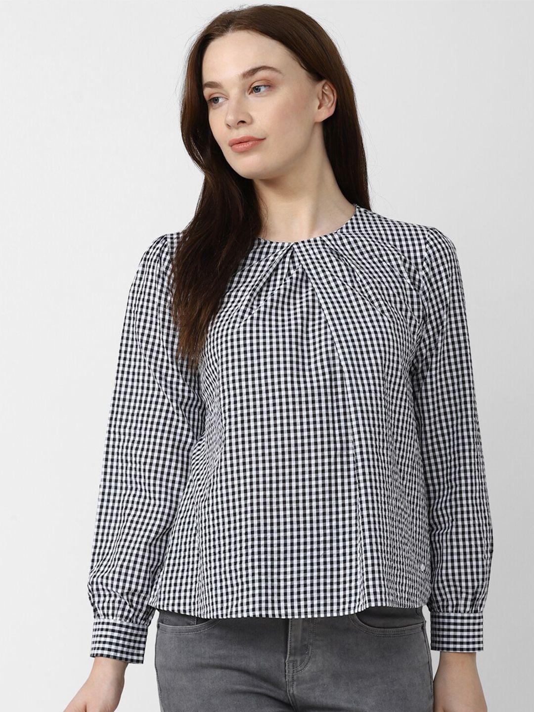 van heusen woman checked pleated pure cotton top