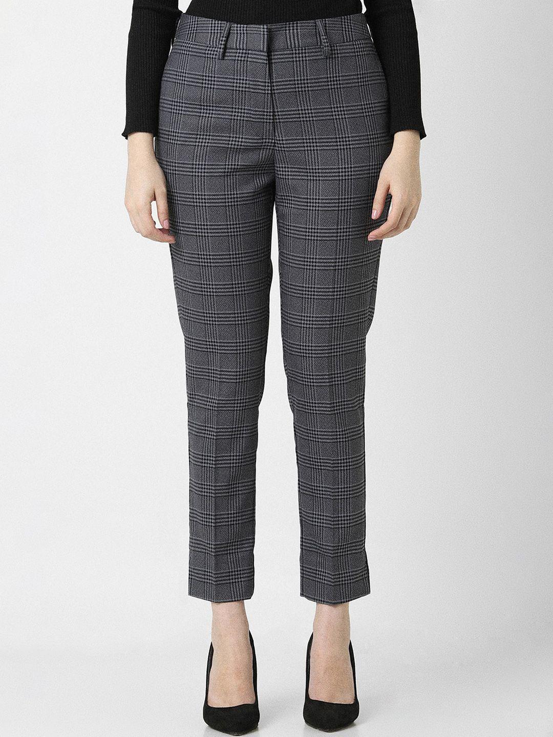 van heusen woman checked slim fit formal trousers