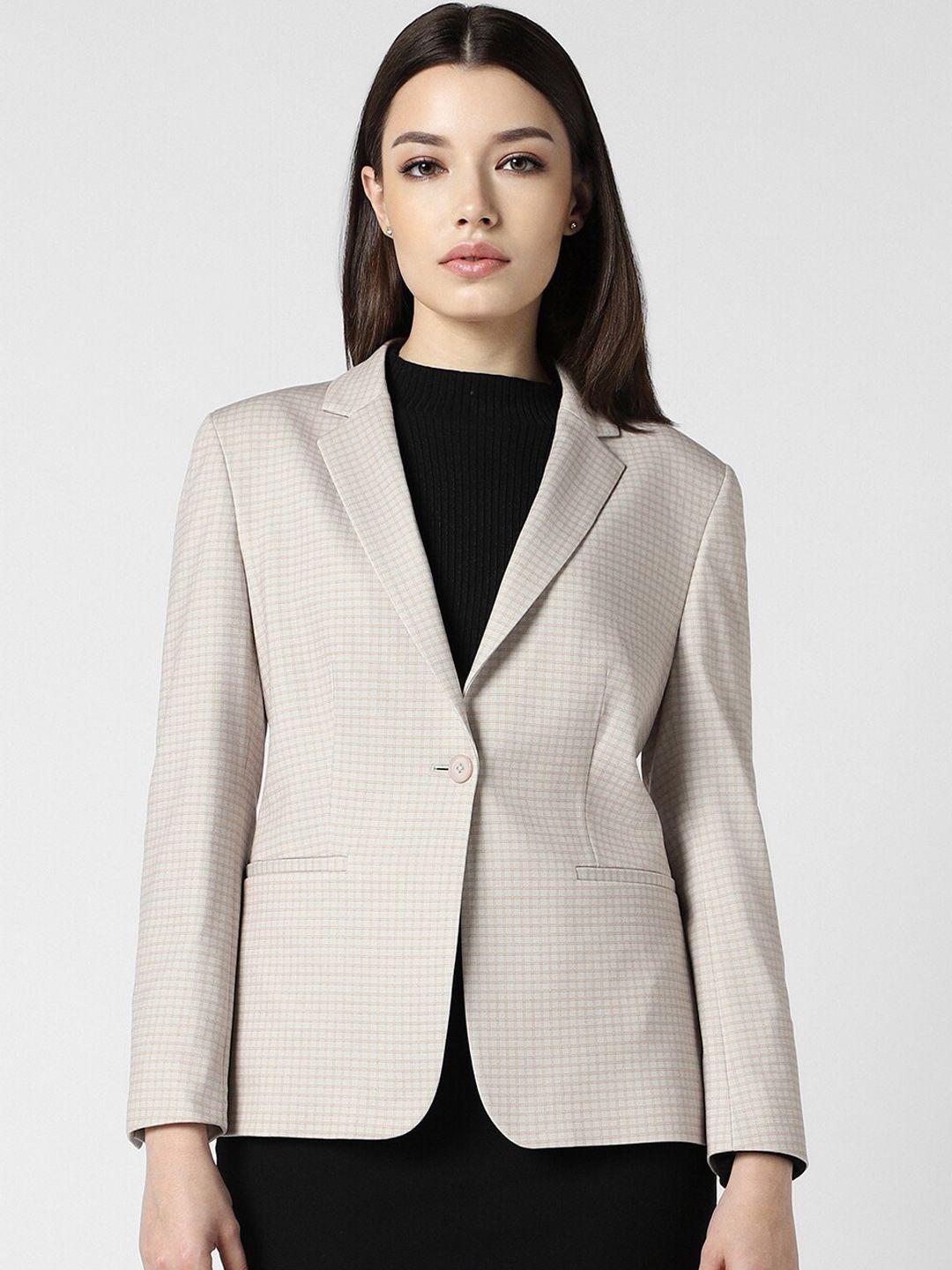 van heusen woman checked slim fit single breasted blazer