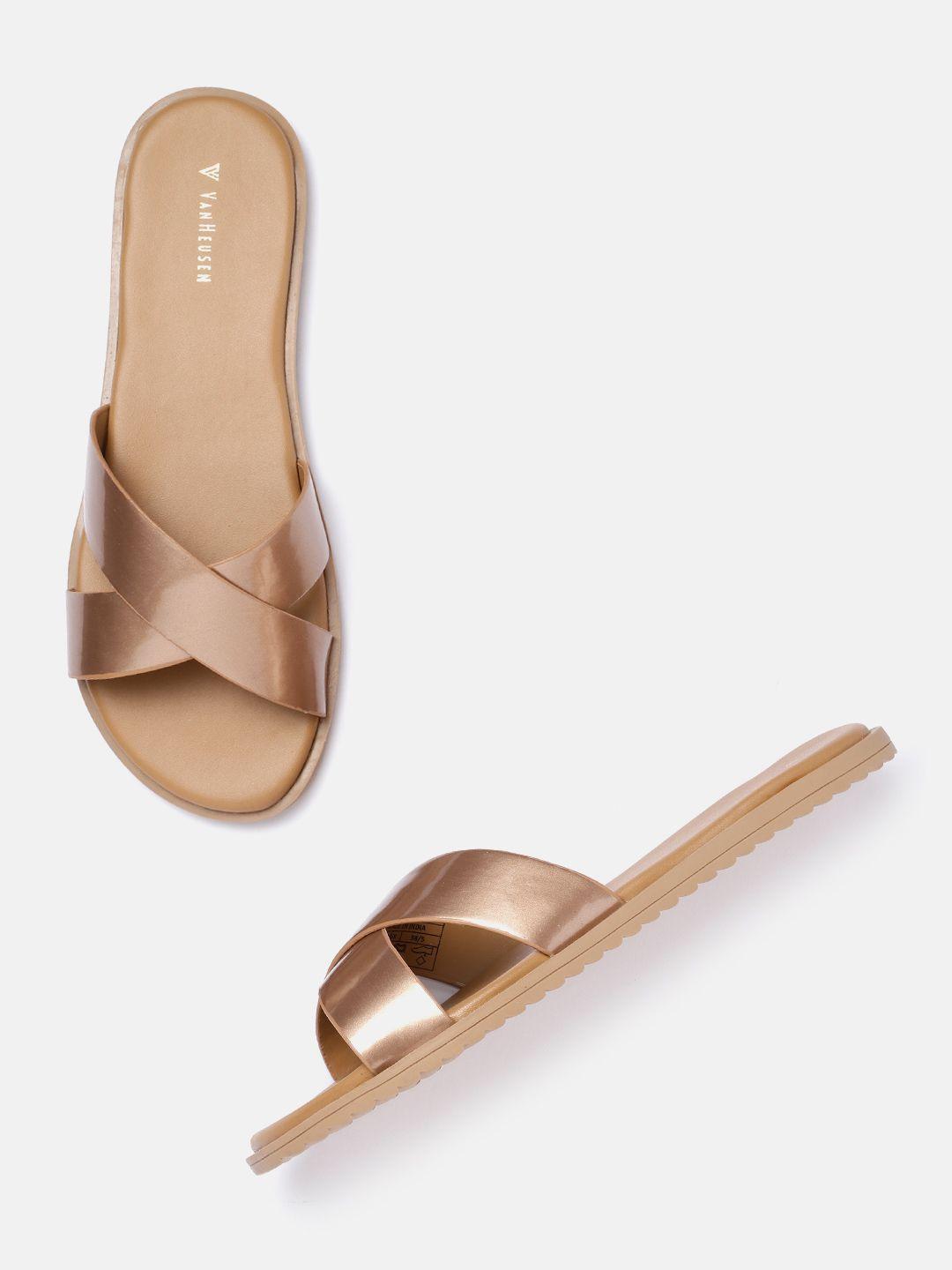 van heusen woman copper-toned solid open toe flats